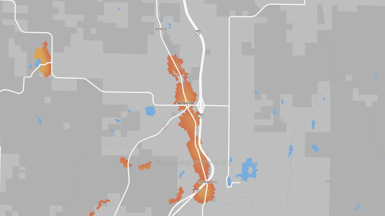 Bike Grade map of 49799, MI