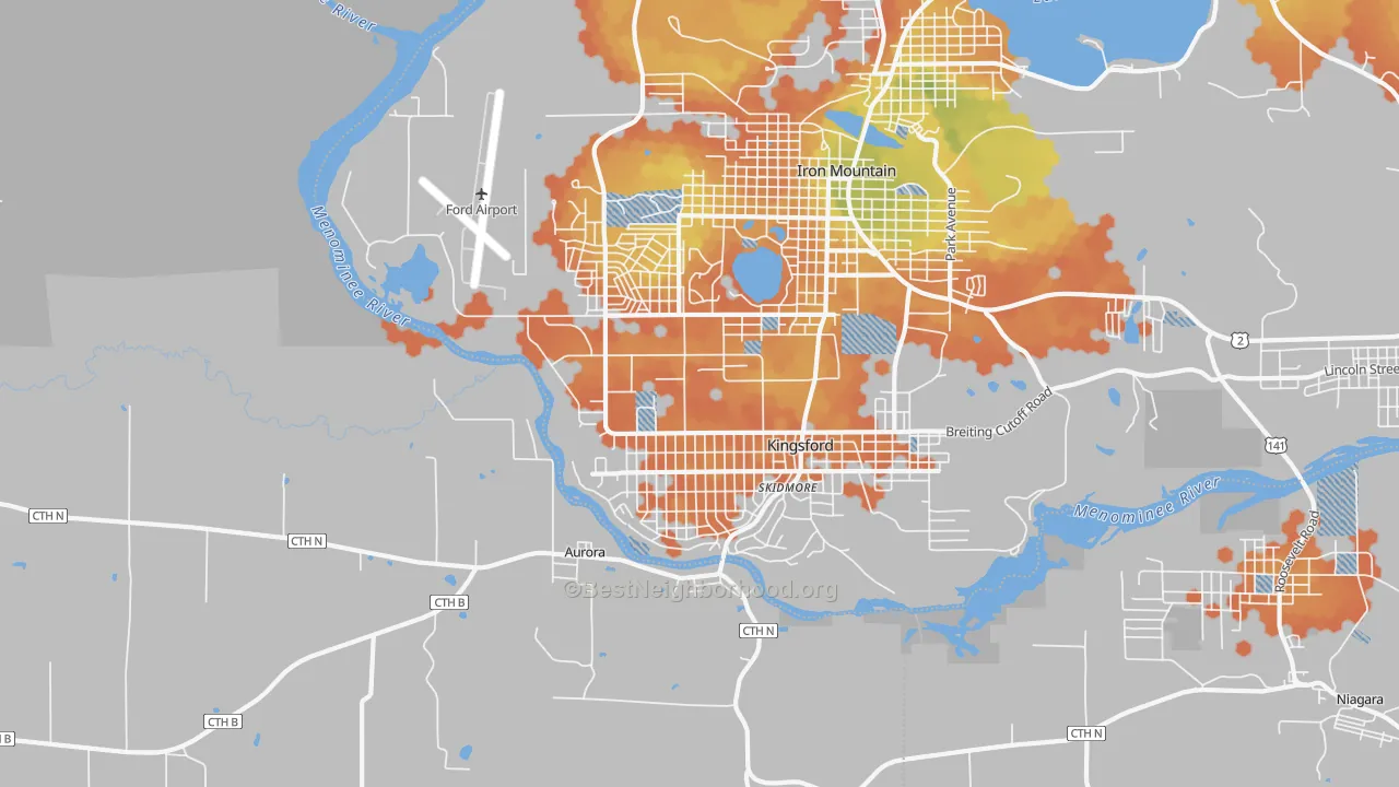 Bike Grade map of 49802, MI