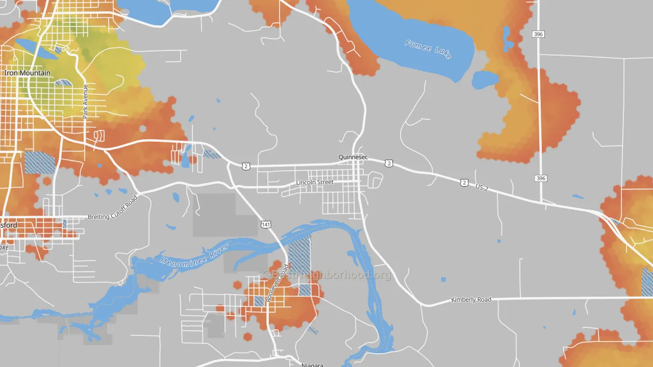 Bike Grade map of 49876, MI
