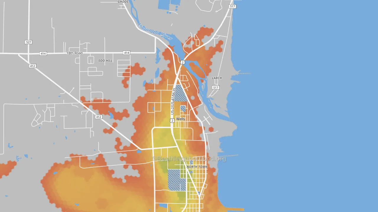 Bike Grade map of 49894, MI