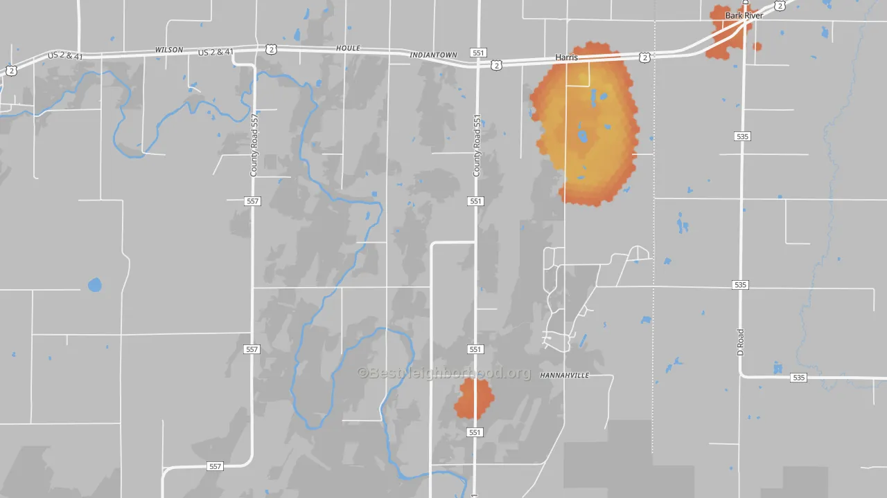 Bike Grade map of 49896, MI