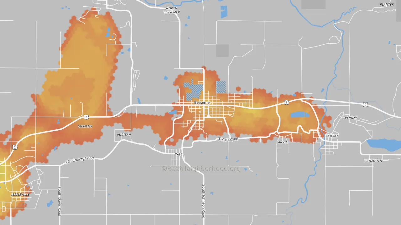 Bike Grade map of 49911, MI