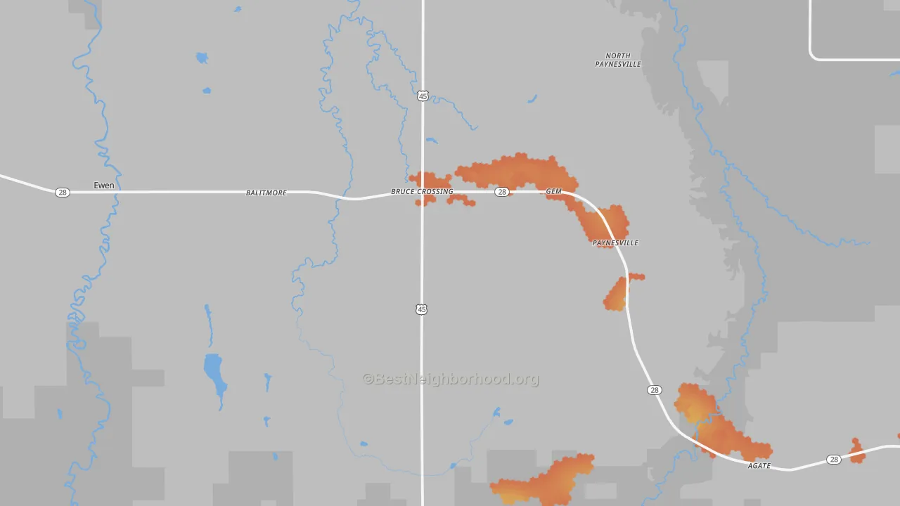 Bike Grade map of 49912, MI