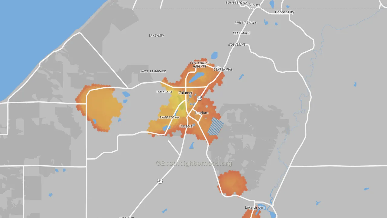 Bike Grade map of 49913, MI