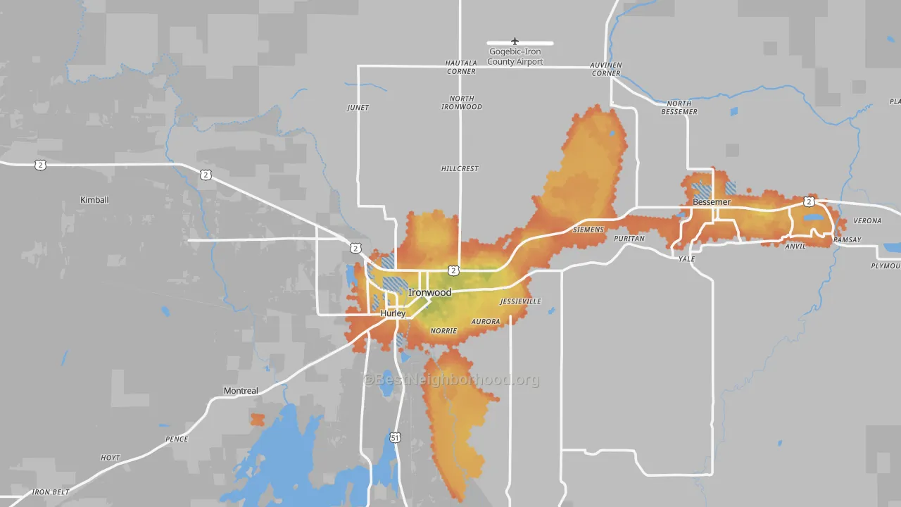 Bike Grade map of 49938, MI