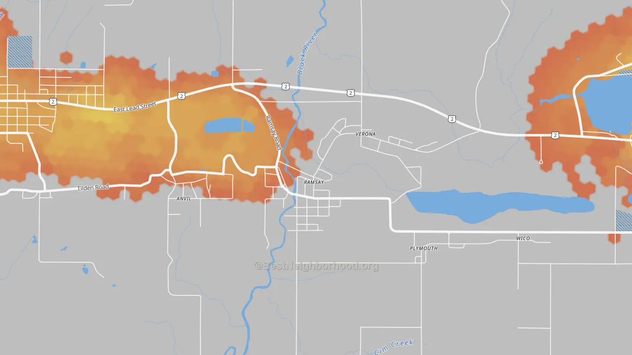 Bike Grade map of 49959, MI