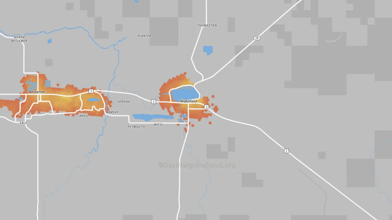 Bike Grade map of 49968, MI