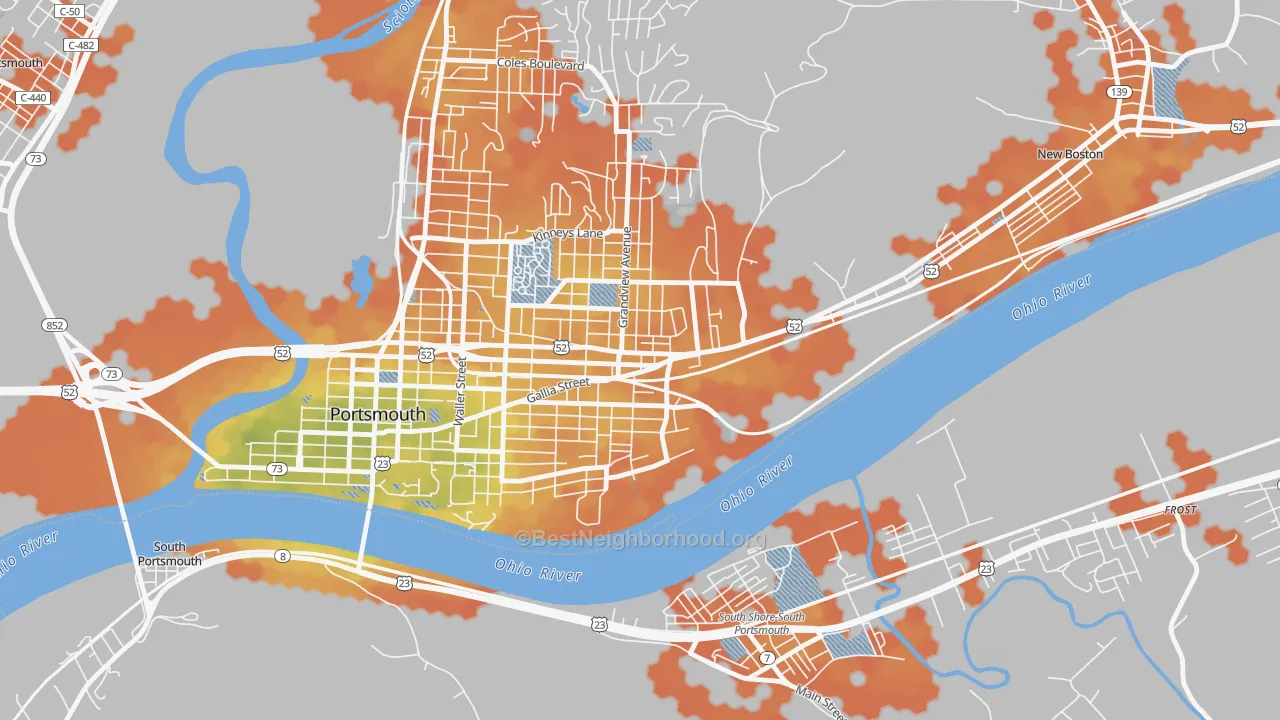 Bike Grade map of 4th Ward, Portsmouth, OH