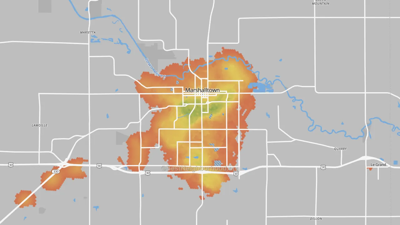Bike Grade map of 50158, IA