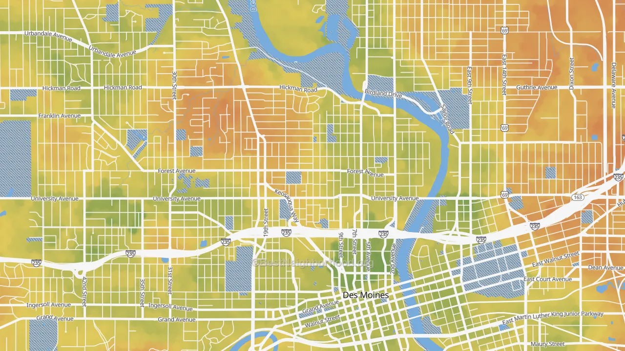 Bike Grade map of 50314, IA