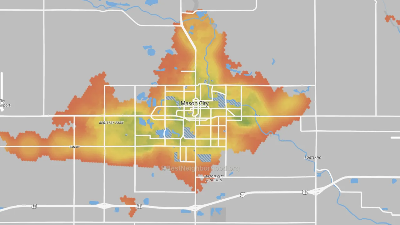 Bike Grade map of 50401, IA