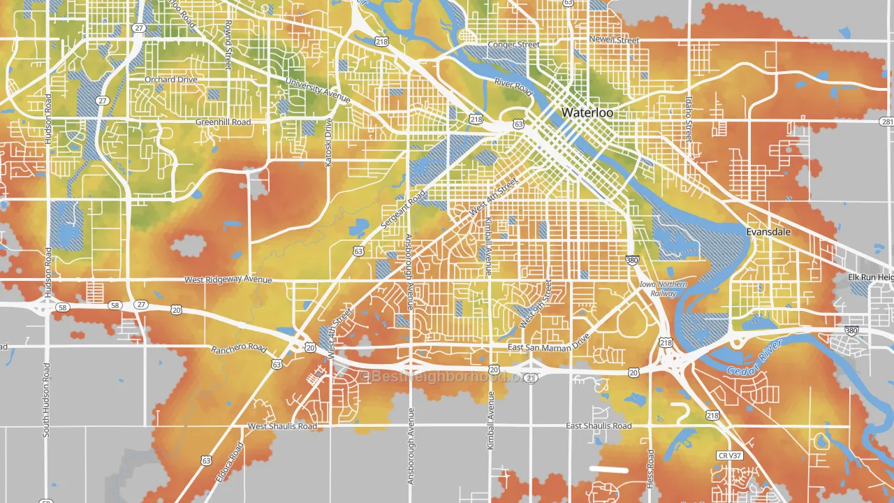 Bike Grade map of 50701, IA