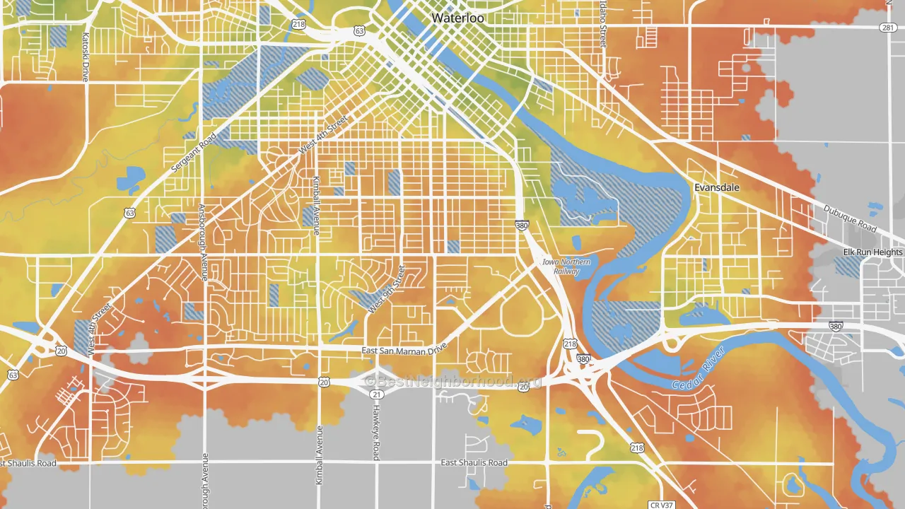 Bike Grade map of 50702, IA