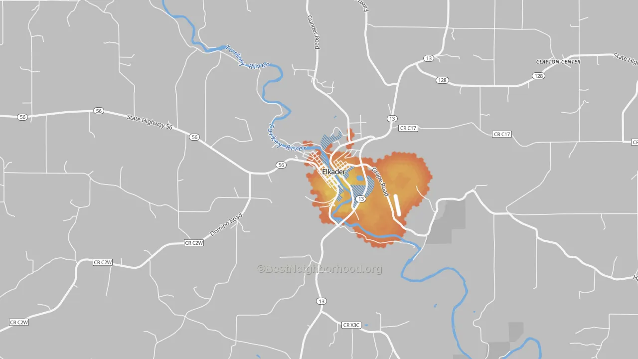 Bike Grade map of 52043, IA