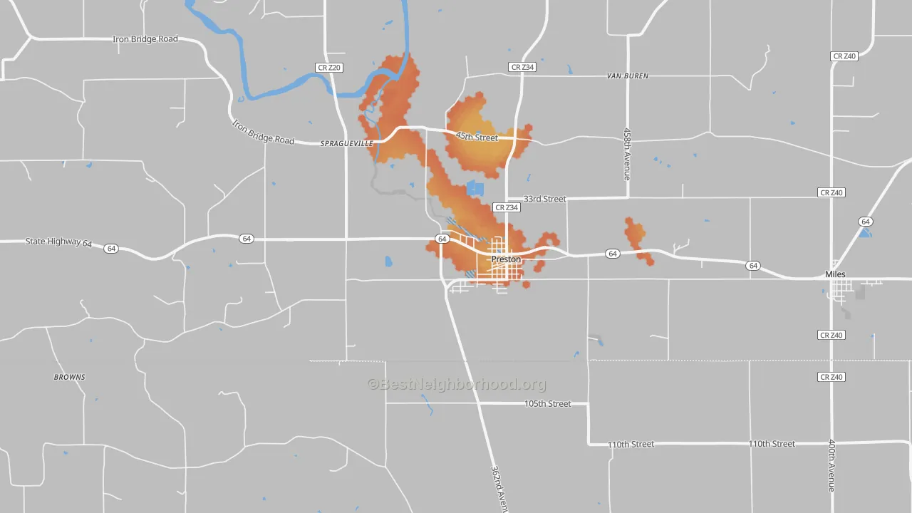 Bike Grade map of 52069, IA