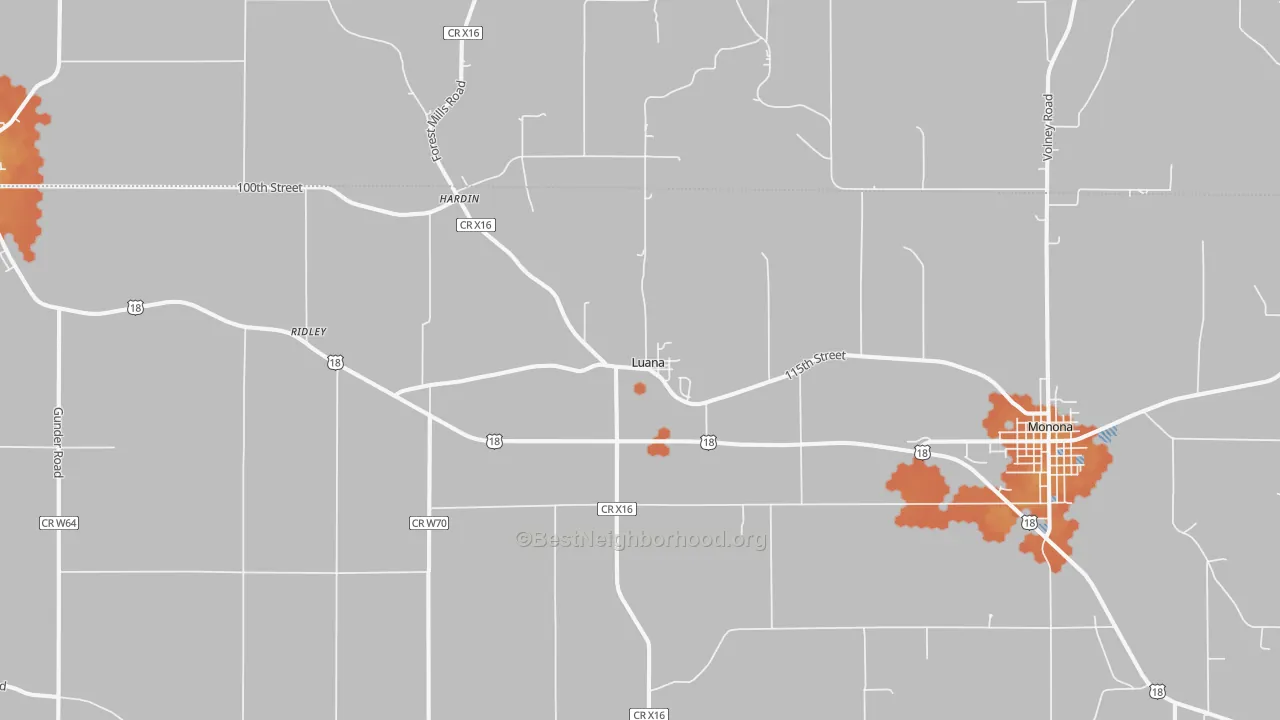 Bike Grade map of 52156, IA