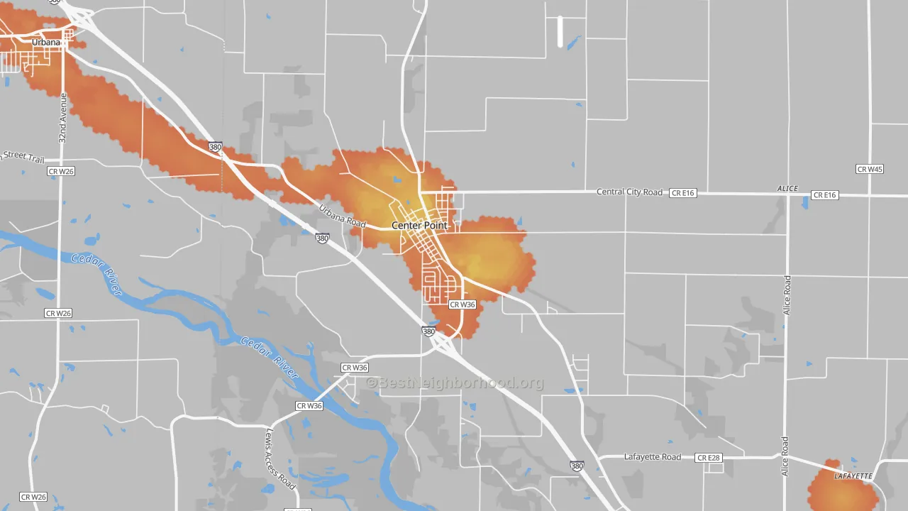 Bike Grade map of 52213, IA