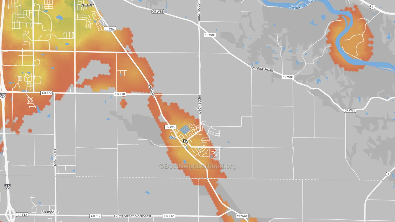 Bike Grade map of 52227, IA
