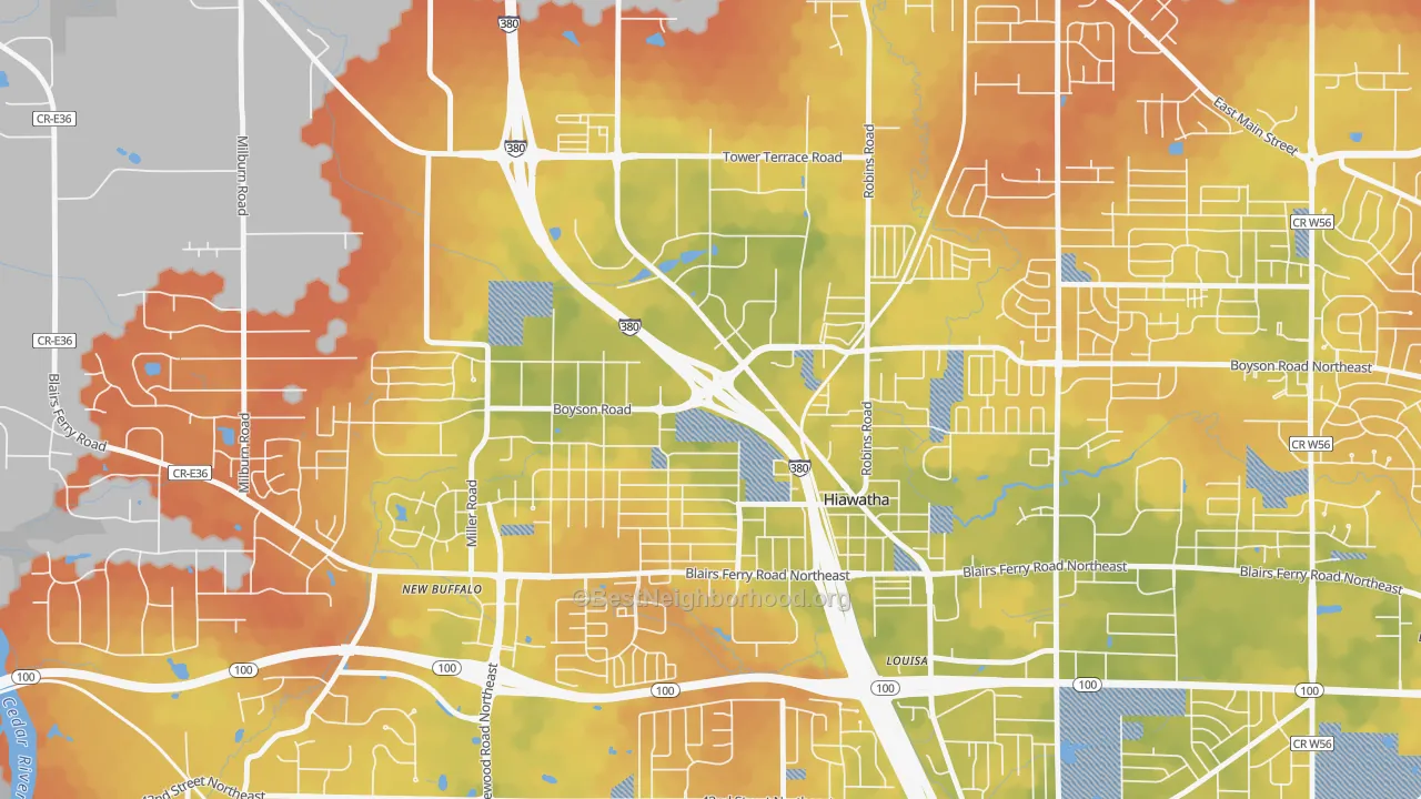Bike Grade map of 52233, IA