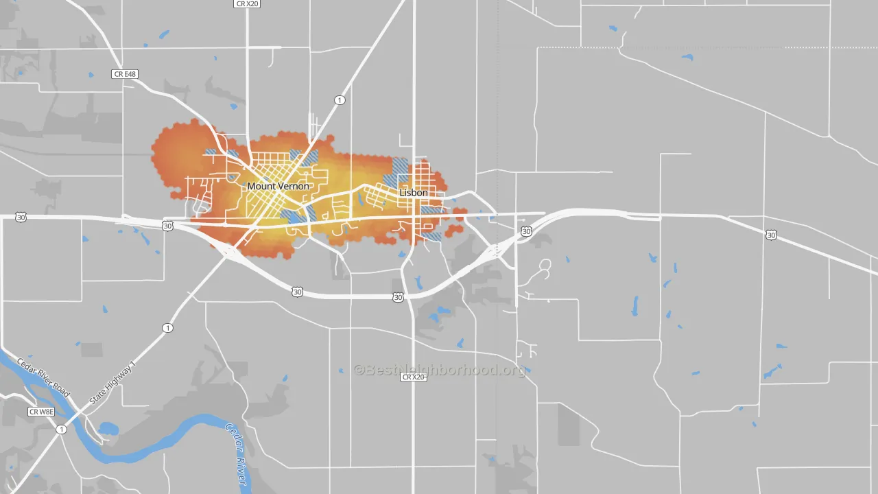 Bike Grade map of 52253, IA