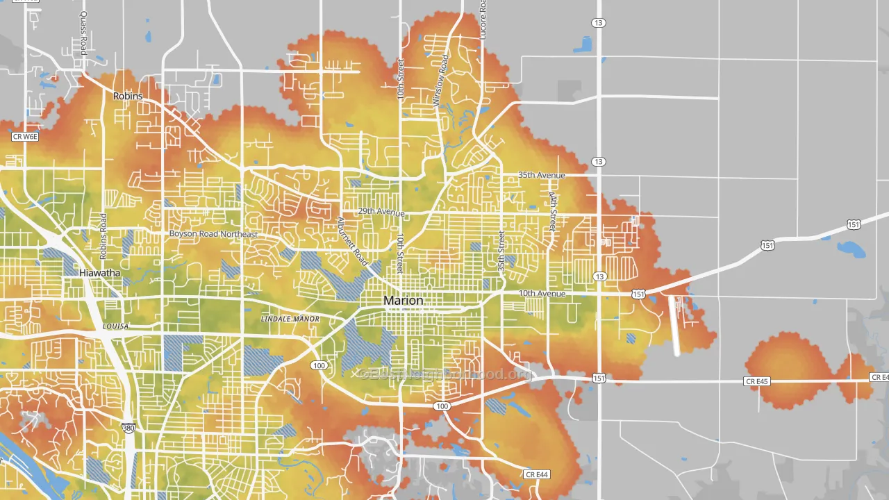 Bike Grade map of 52302, IA