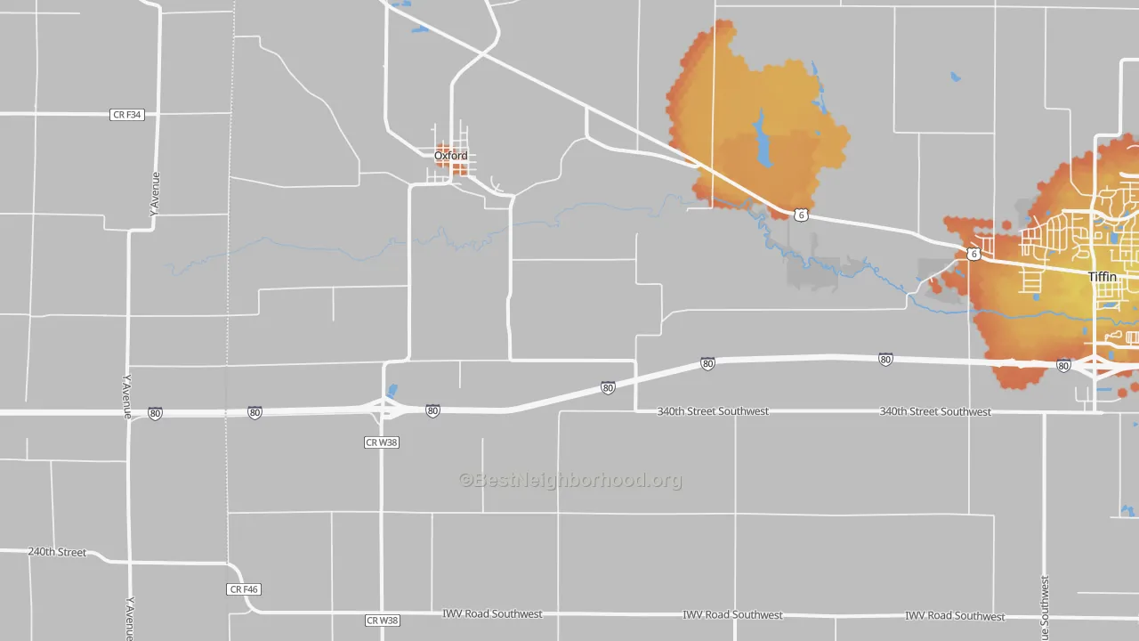 Bike Grade map of 52322, IA