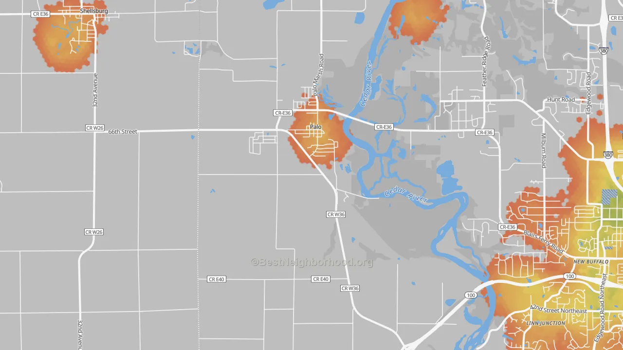 Bike Grade map of 52324, IA