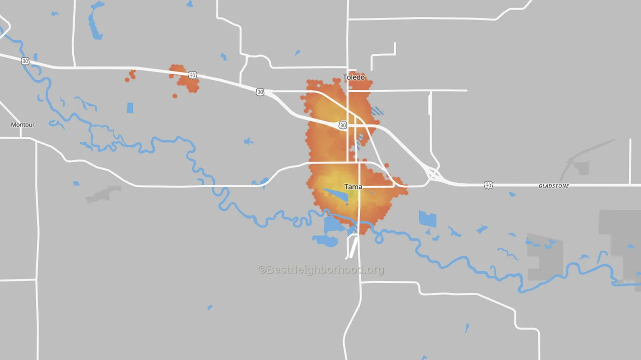 Bike Grade map of 52339, IA