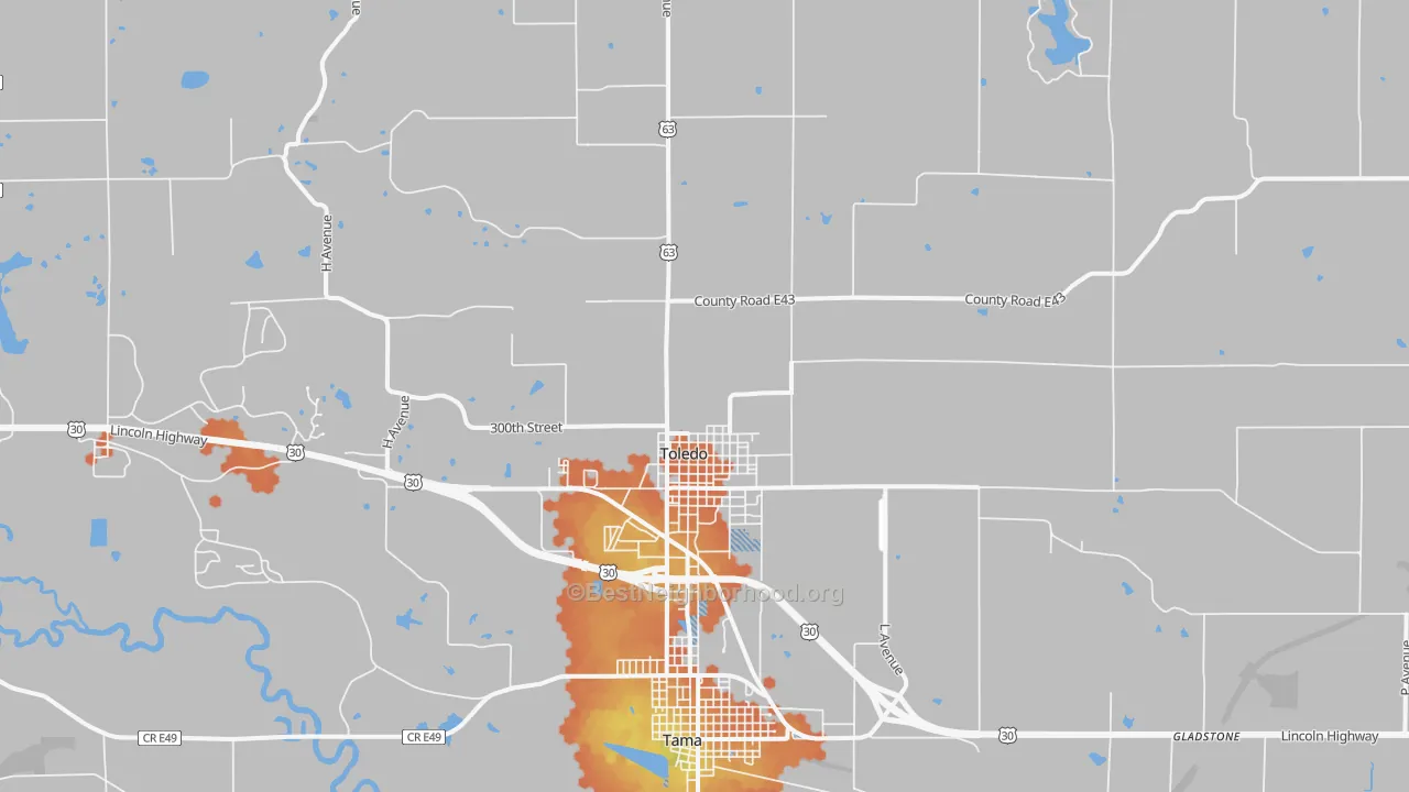 Bike Grade map of 52342, IA