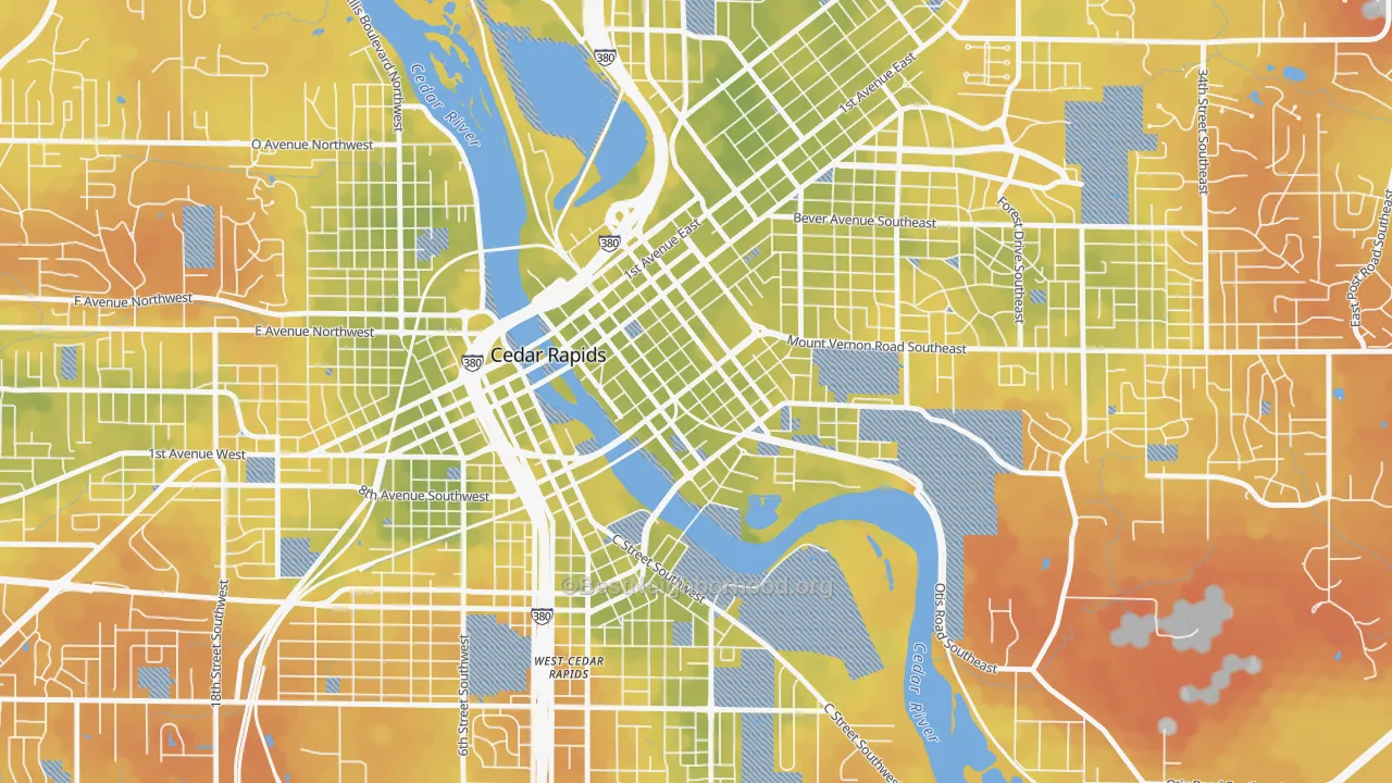 Bike Grade map of 52401, IA