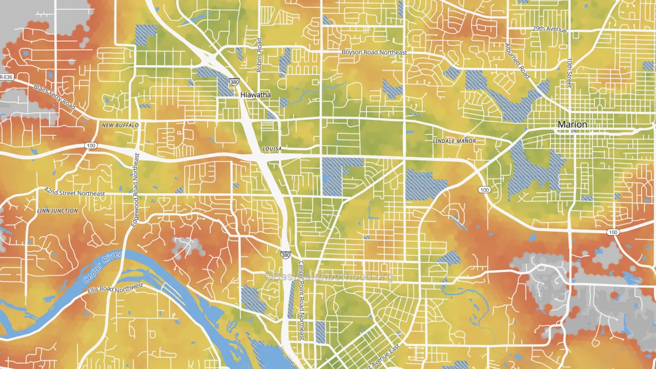 Bike Grade map of 52402, IA