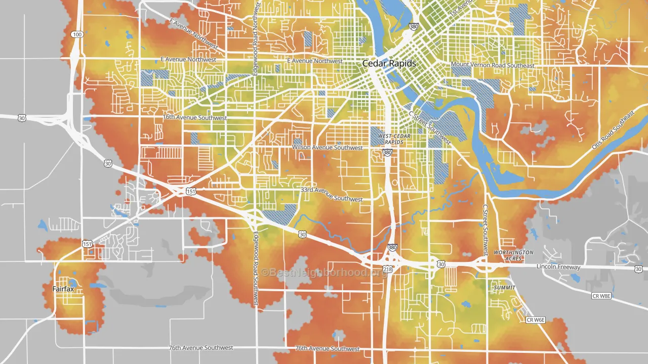 Bike Grade map of 52404, IA
