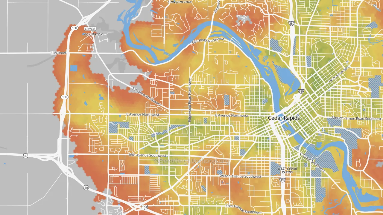 Bike Grade map of 52405, IA