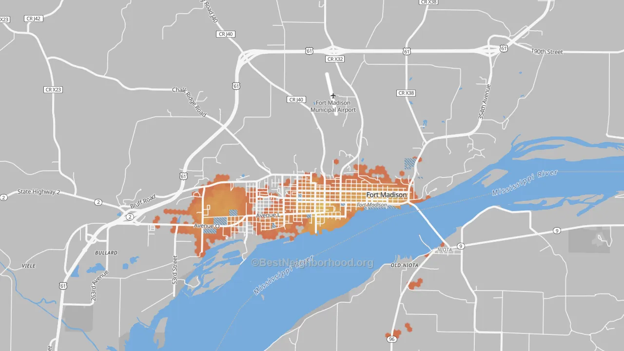 Bike Grade map of 52627, IA
