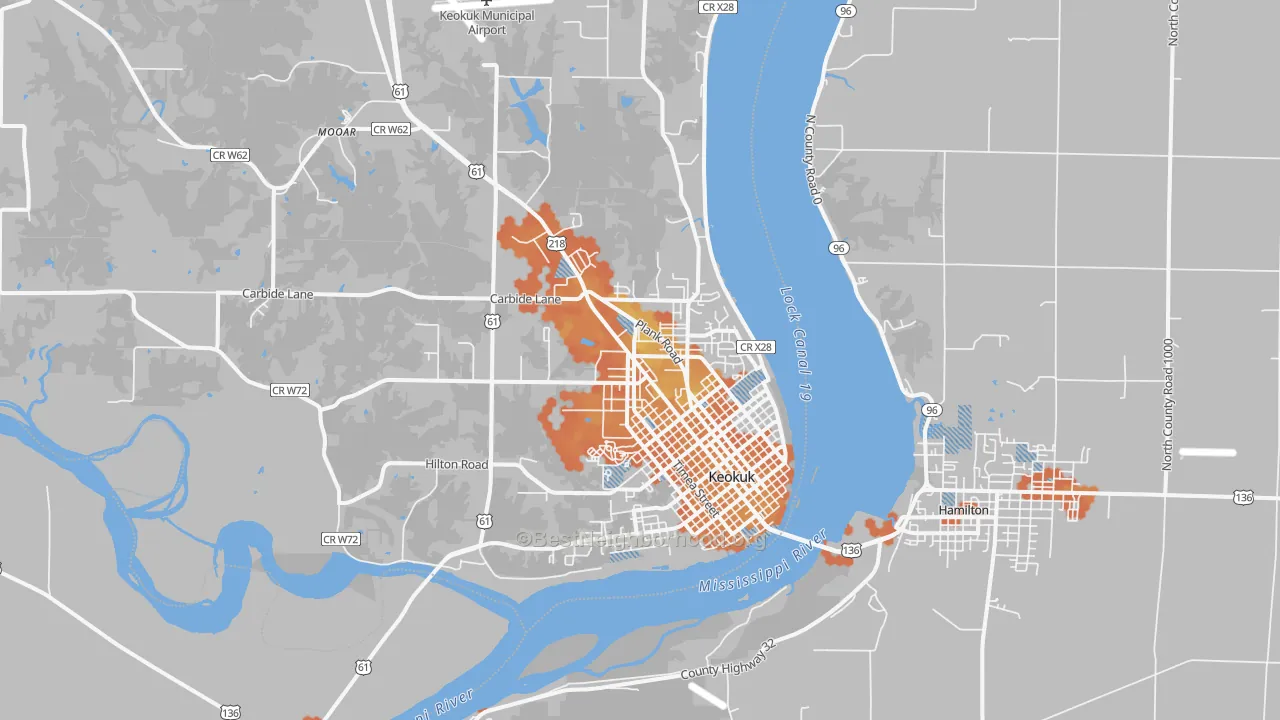 Bike Grade map of 52632, IA