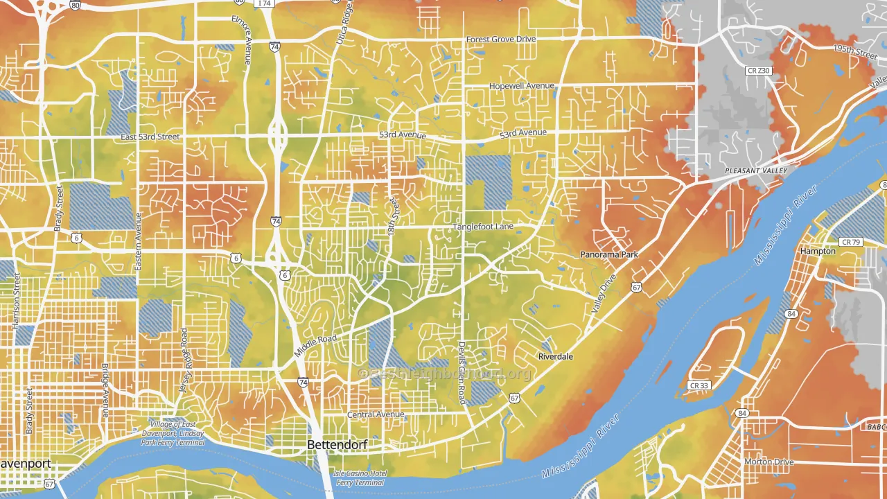 Bike Grade map of 52722, IA