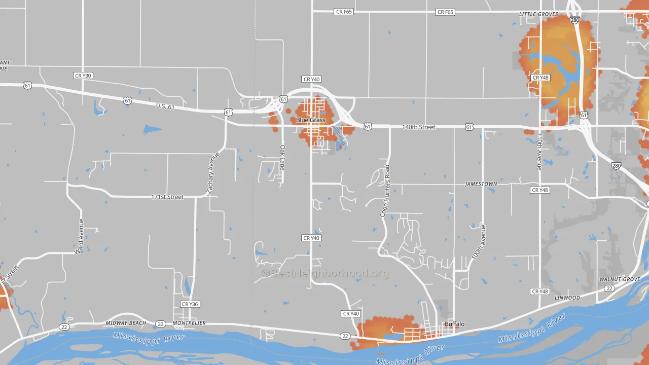 Bike Grade map of 52726, IA