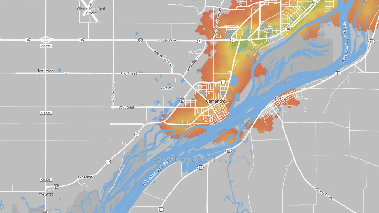 Bike Grade map of 52730, IA