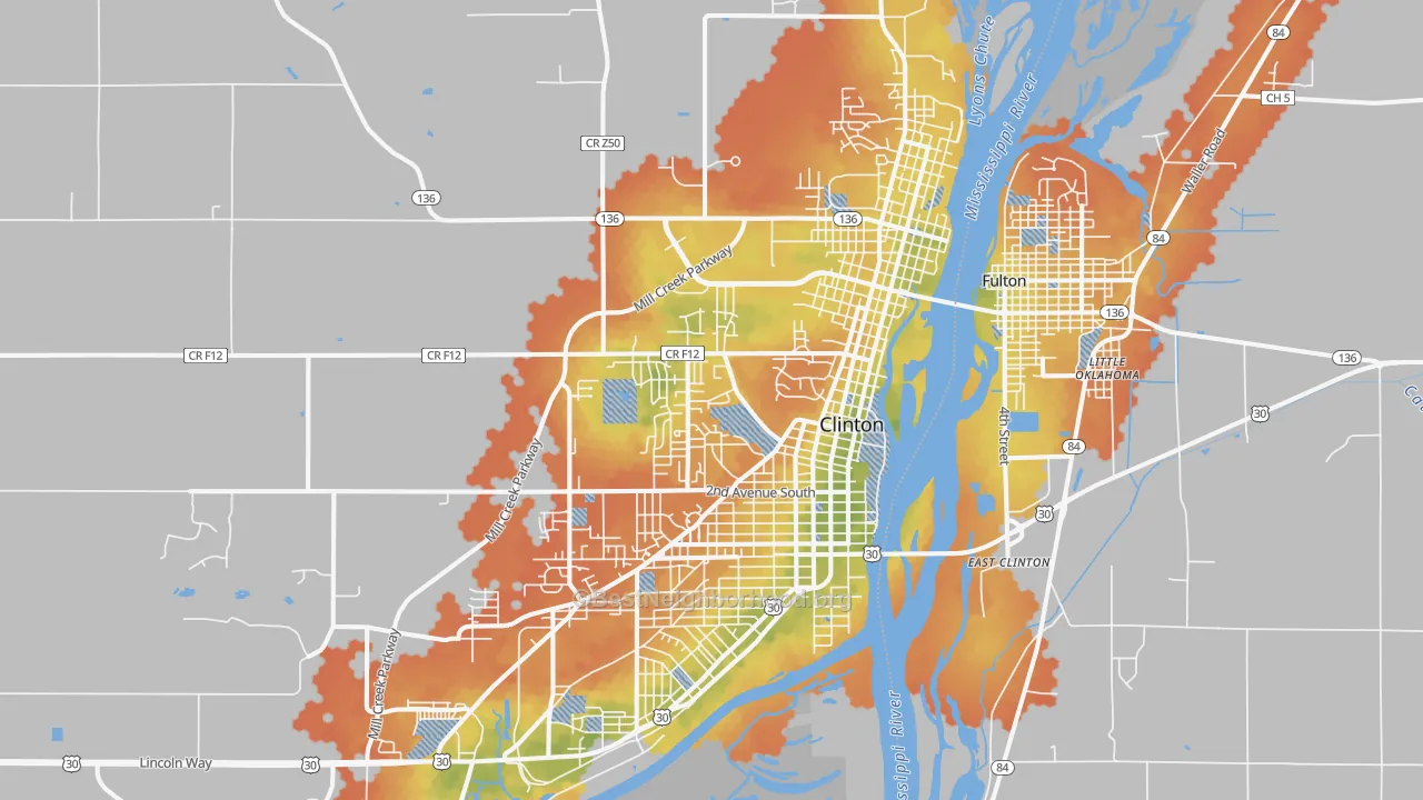 Bike Grade map of 52732, IA