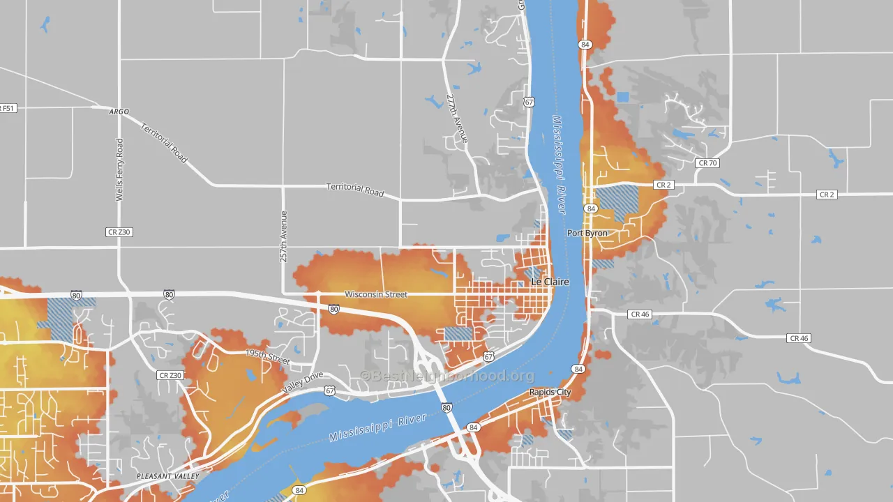 Bike Grade map of 52753, IA