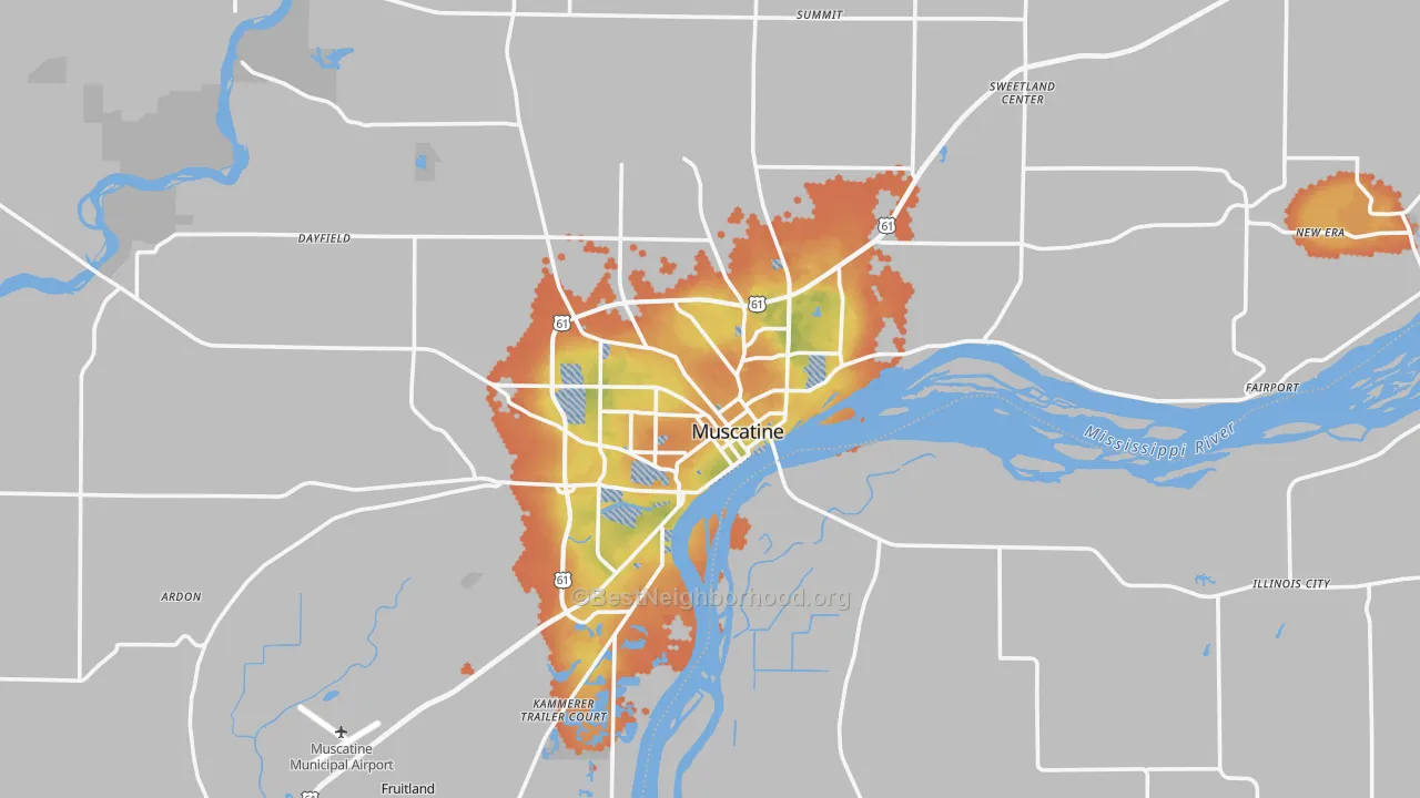 Bike Grade map of 52761, IA