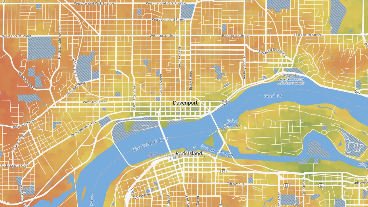 Bike Grade map of 52801, IA