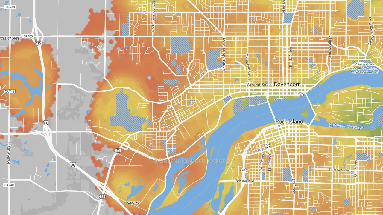 Bike Grade map of 52802, IA