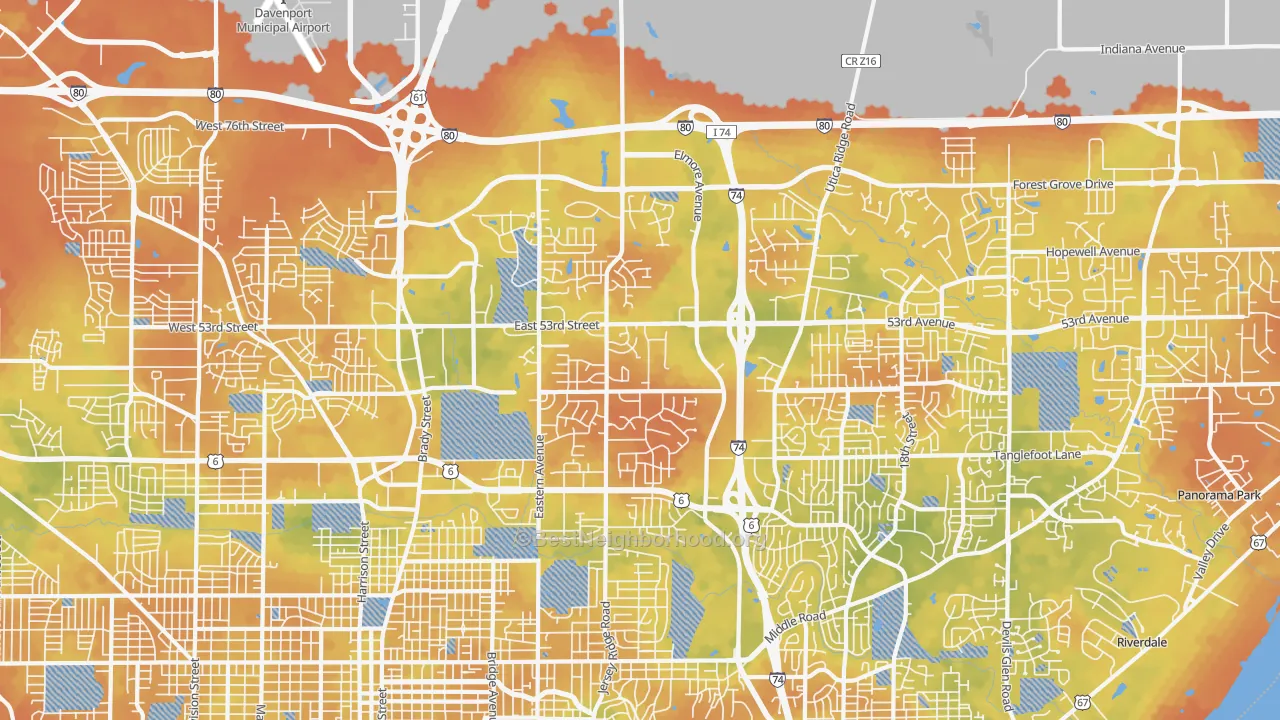 Bike Grade map of 52807, IA