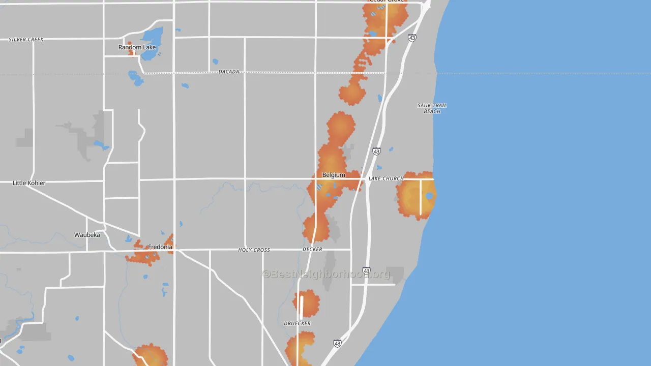 Bike Grade map of 53004, WI