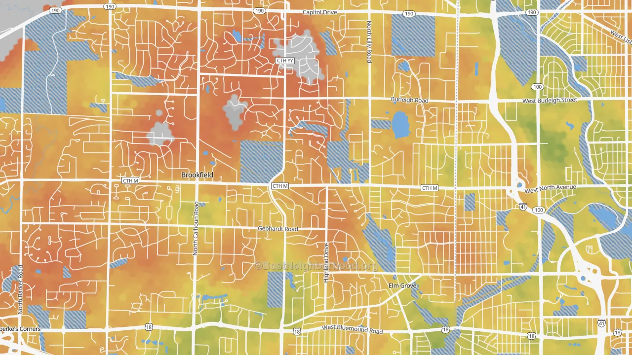 Bike Grade map of 53005, WI