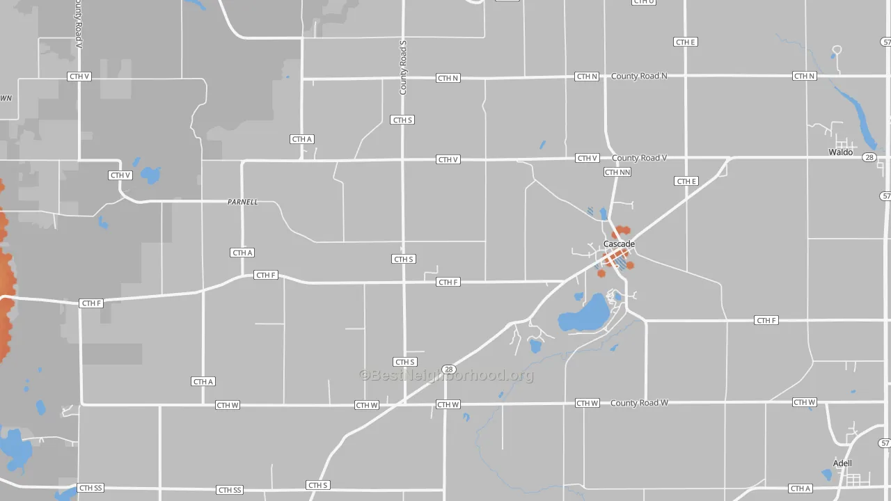 Bike Grade map of 53011, WI