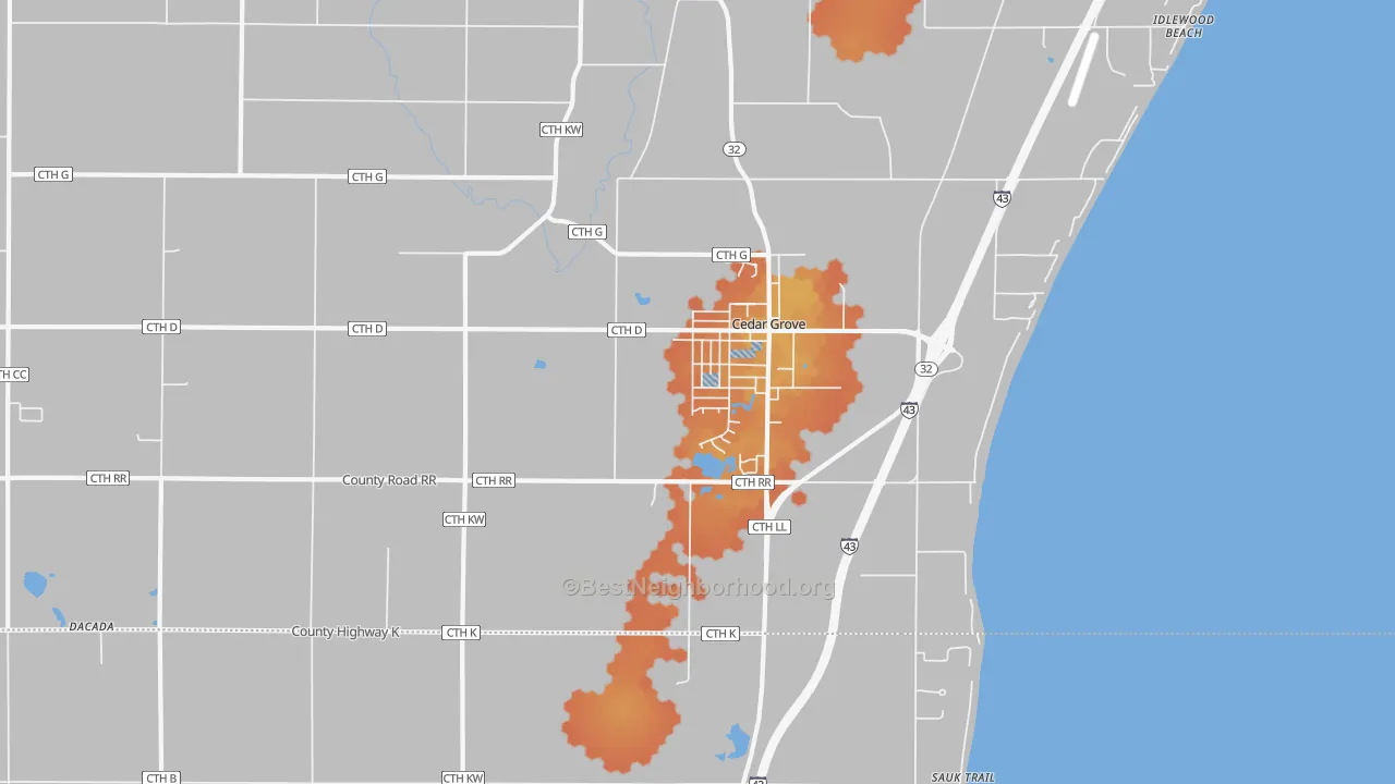 Bike Grade map of 53013, WI