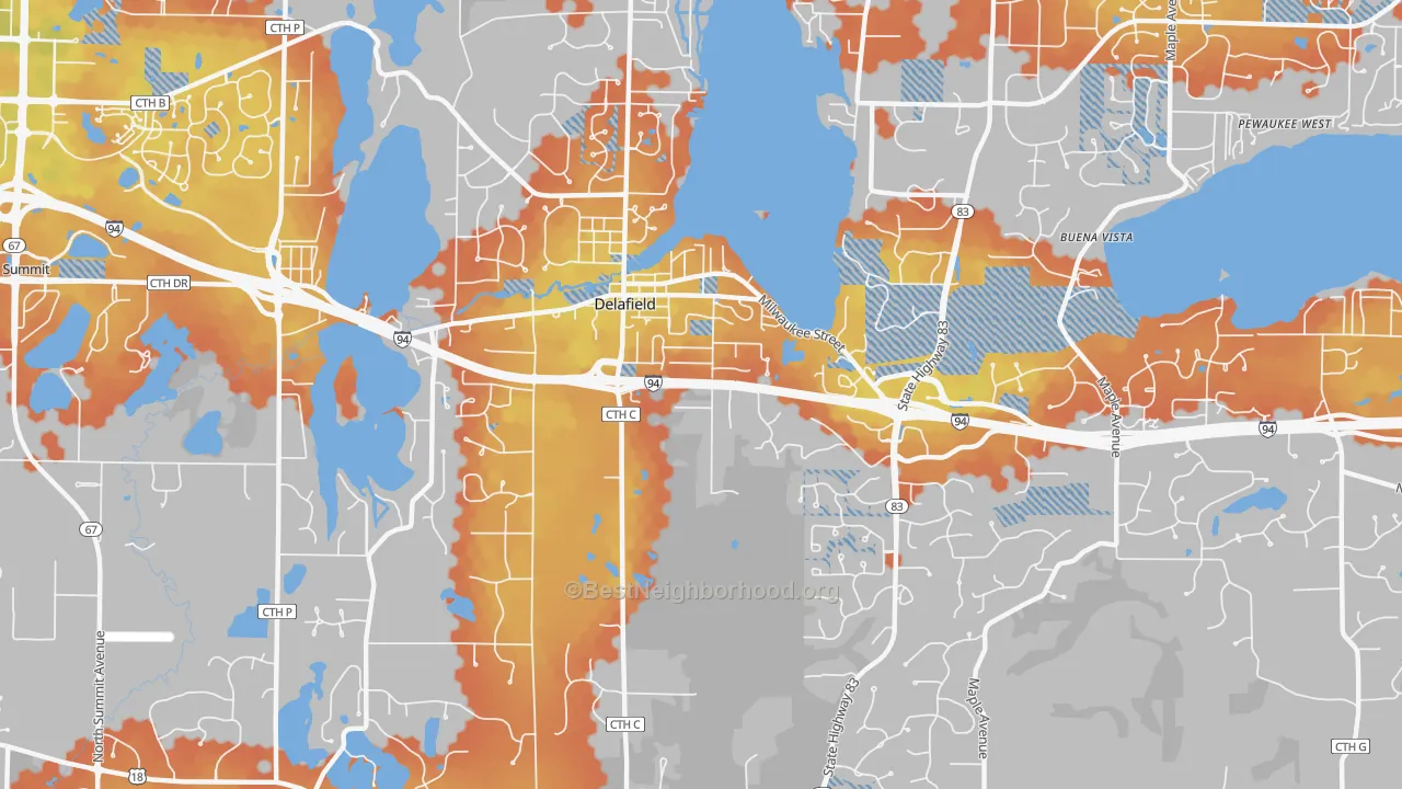 Bike Grade map of 53018, WI