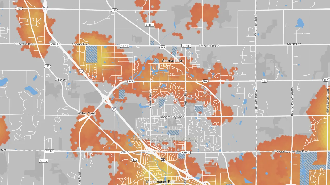 Bike Grade map of 53022, WI